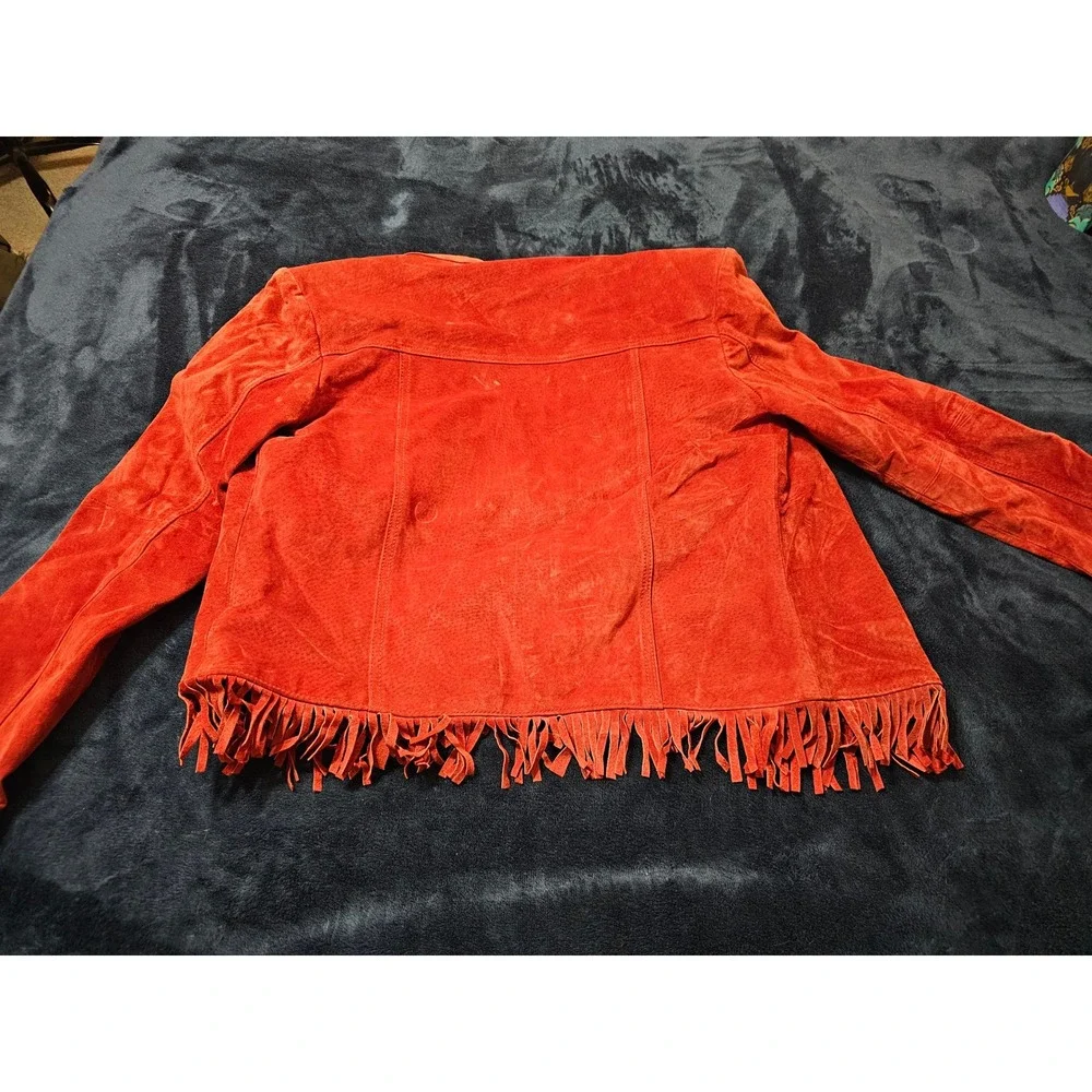 JouJou Skins Red Suede Leather Fringe Jacket and Matching Bag Set Womens Medium
